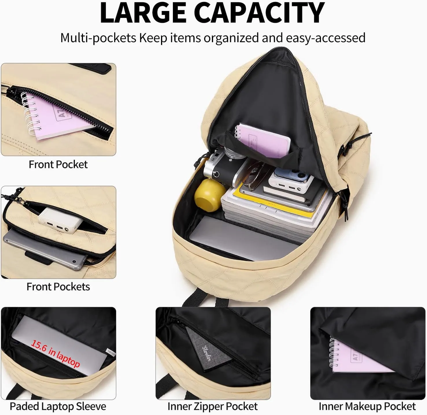 Waterproof 15.6" Laptop Backpack for Women and Men, Hiking Travel Purse