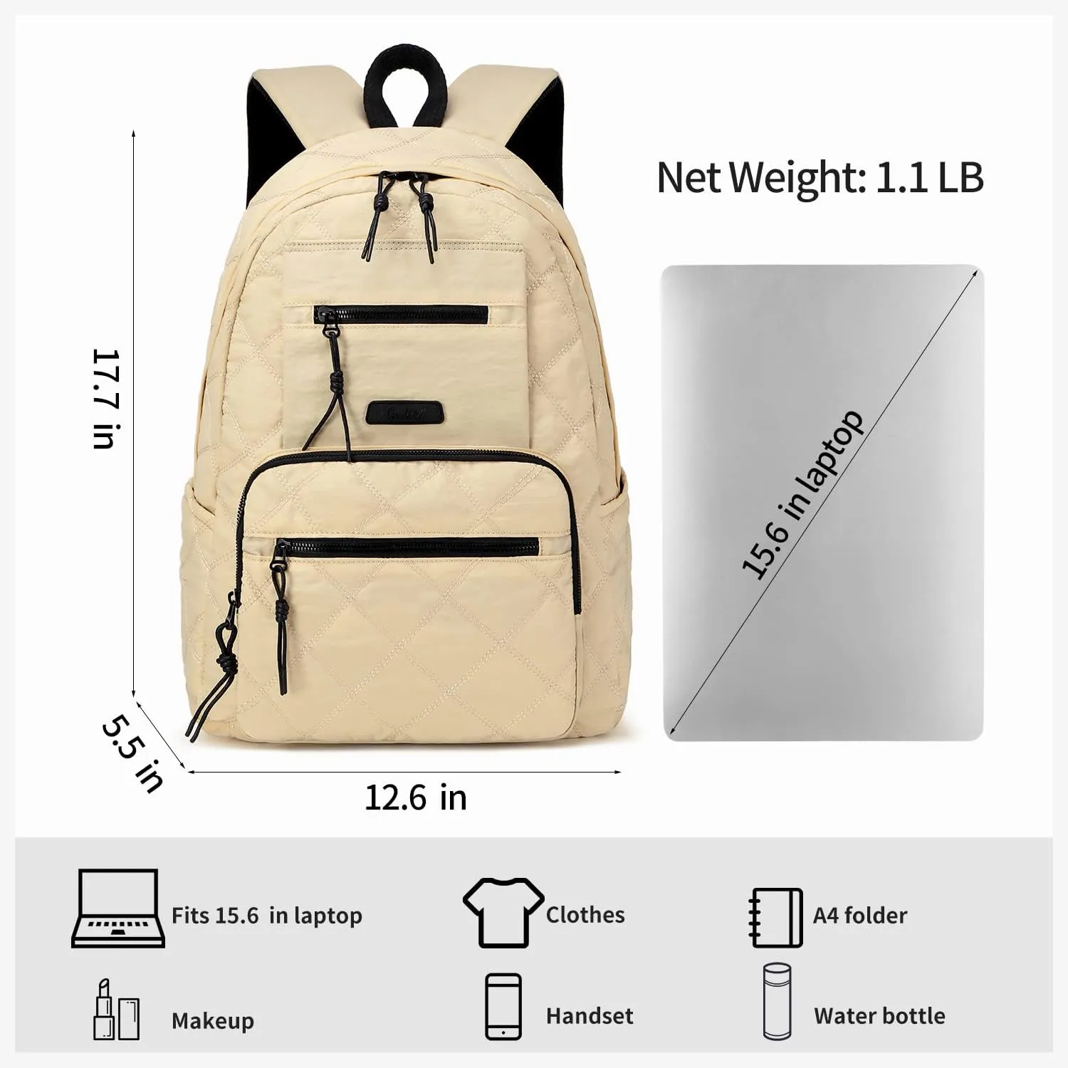 Waterproof 15.6" Laptop Backpack for Women and Men, Hiking Travel Purse