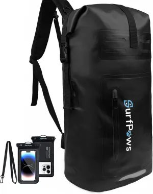 Waterproof Backpack - Outdoor Dry Bag for Boating, Camping, Rafting, Fishing, and More, with Waterproof Phone Pouch (Black, 35L)