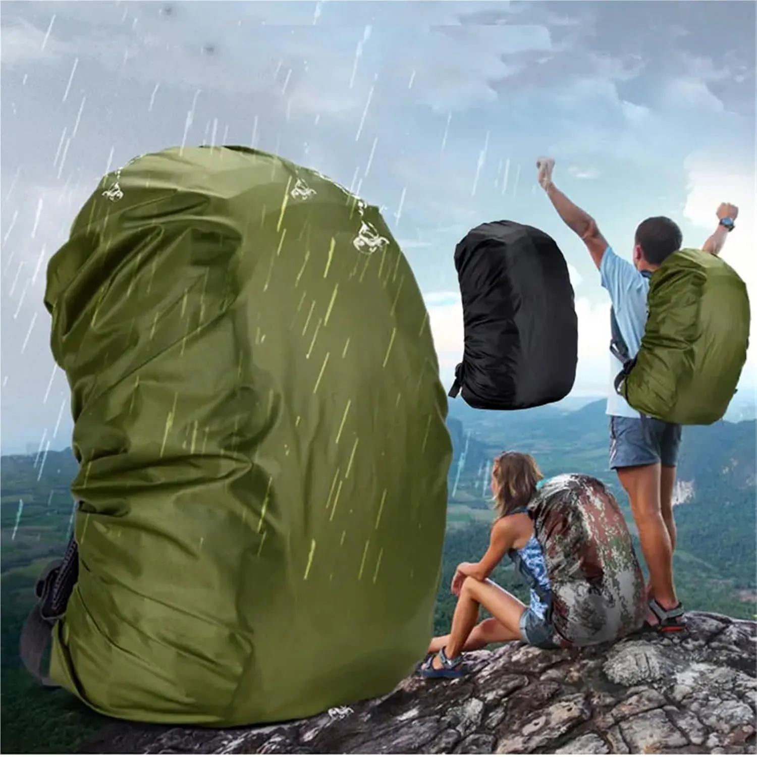 Waterproof Backpack Rain Cover 2pcs Waterproof Backpack Rain Cover Rain Cover Backpack Waterproof Bag Hiking Camping Bags Large Rain Cover for Hiking，Camping(50-60L Green)