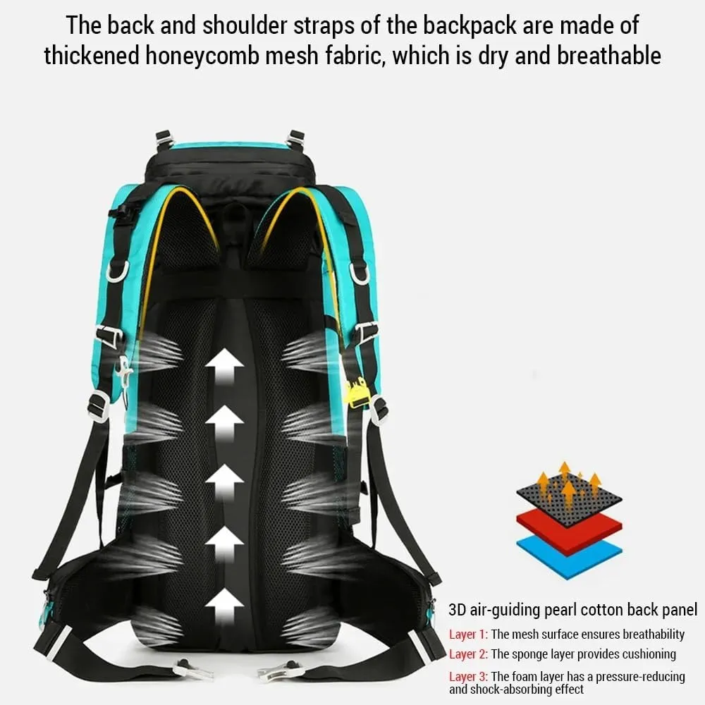 Waterproof Backpacking Mountaineering Backpack 60L Hiking Backpack Large Capacity Camping Backpack