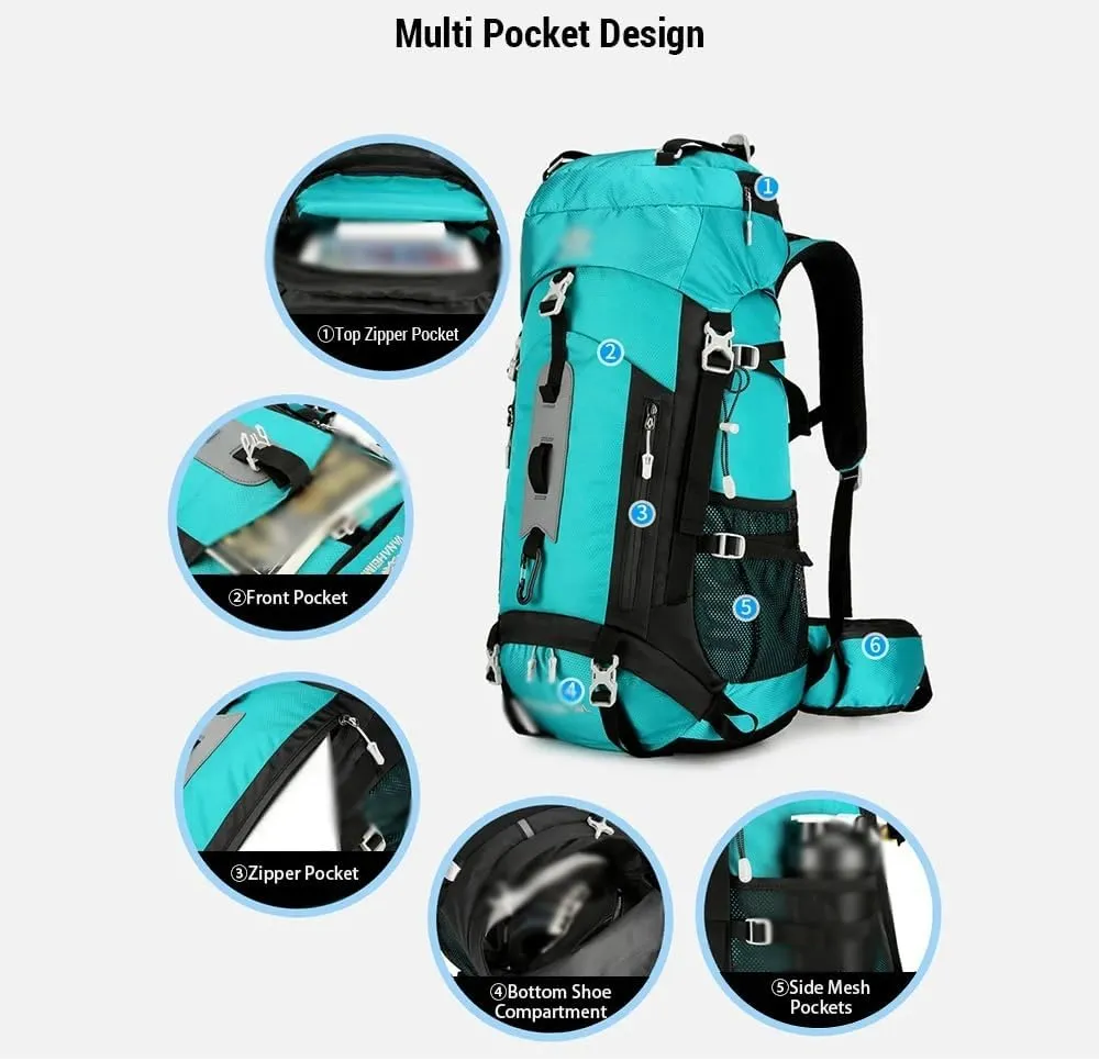 Waterproof Backpacking Mountaineering Backpack 60L Hiking Backpack Large Capacity Camping Backpack