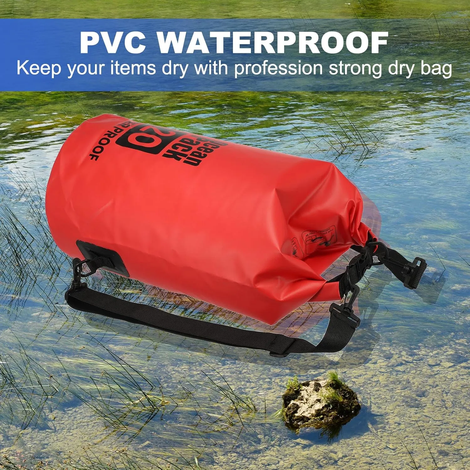 Waterproof Dry Bag, 20L Fit for Women Men Water Proof Bags Lightweight Dry Storage Floating Backpack with Whistle for Travel Backpacking Boating Kayaking Camping (Gray)