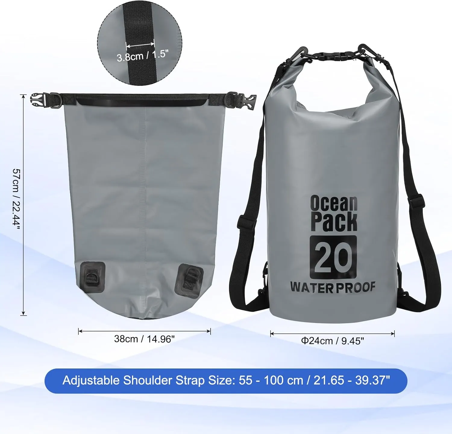 Waterproof Dry Bag, 20L Fit for Women Men Water Proof Bags Lightweight Dry Storage Floating Backpack with Whistle for Travel Backpacking Boating Kayaking Camping (Gray)