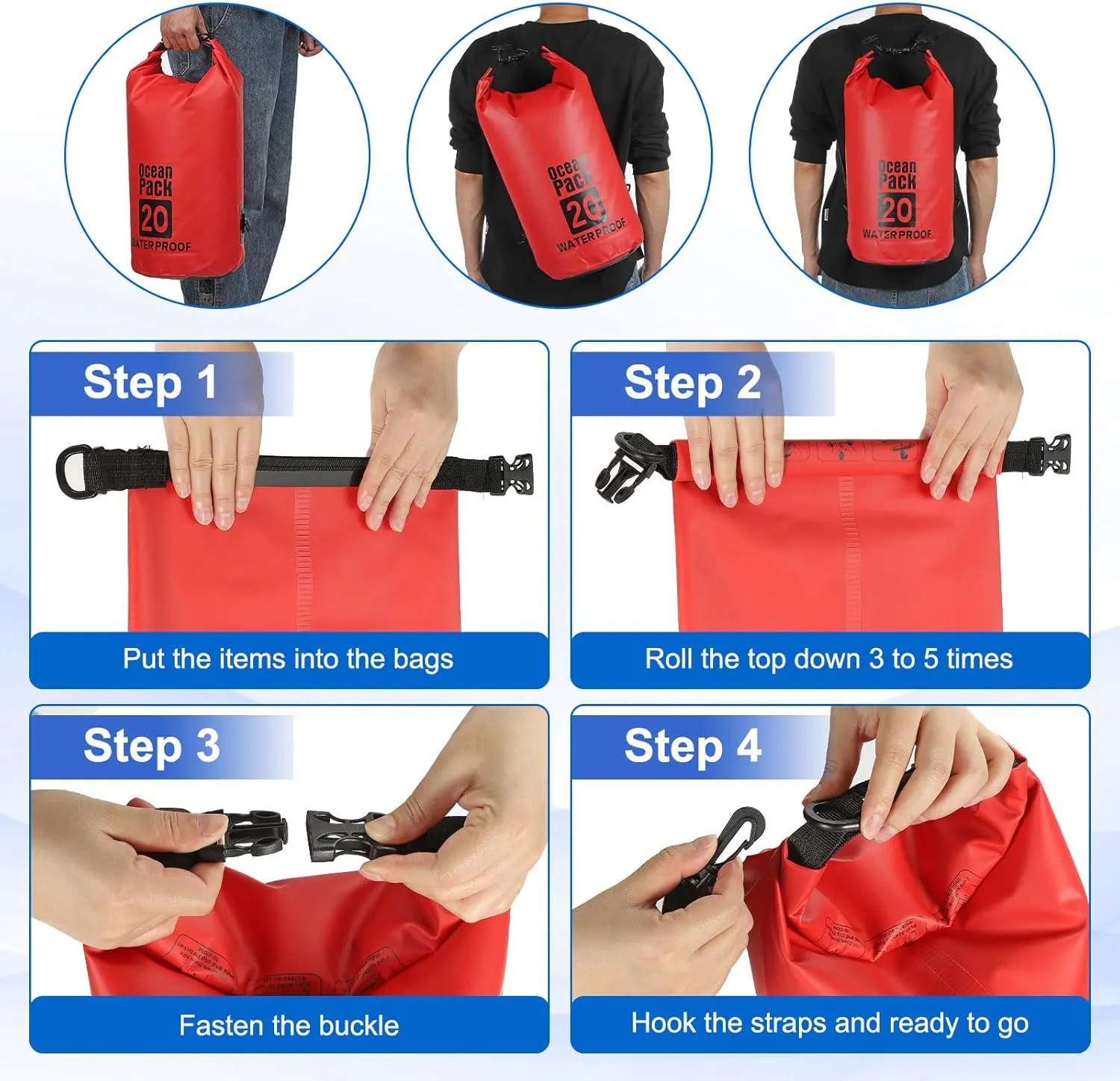 Waterproof Dry Bag, 20L Fit for Women Men Water Proof Bags Lightweight Dry Storage Floating Backpack with Whistle for Travel Backpacking Boating Kayaking Camping (Gray)