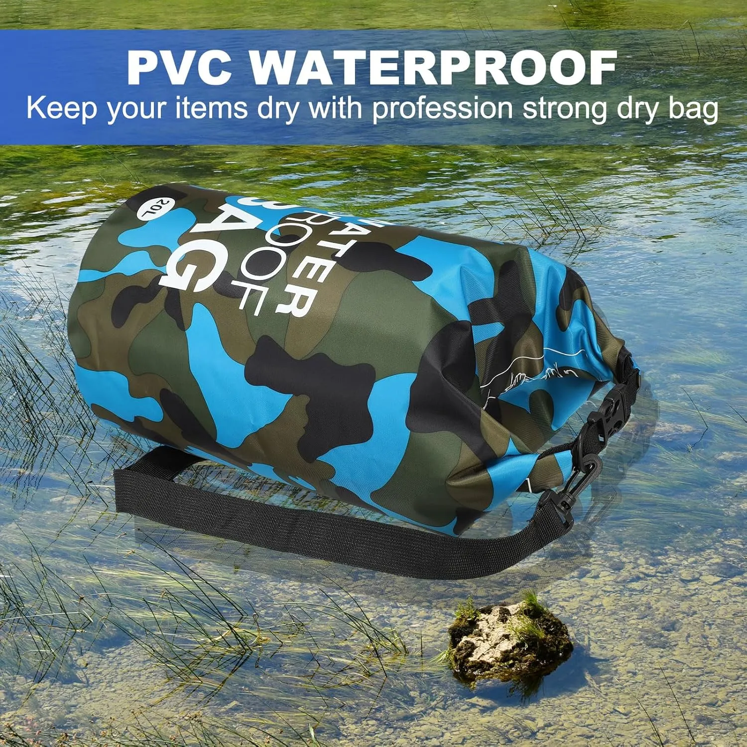 Waterproof Dry Bag, 30L Fit for Women Men Water Proof Bags Lightweight Dry Storage Floating Backpack with Whistle for Travel Boating Kayaking (Yellow Camouflage)