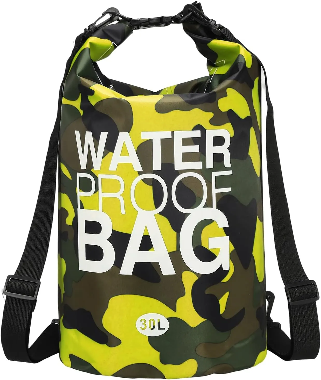 Waterproof Dry Bag, 30L Fit for Women Men Water Proof Bags Lightweight Dry Storage Floating Backpack with Whistle for Travel Boating Kayaking (Yellow Camouflage)