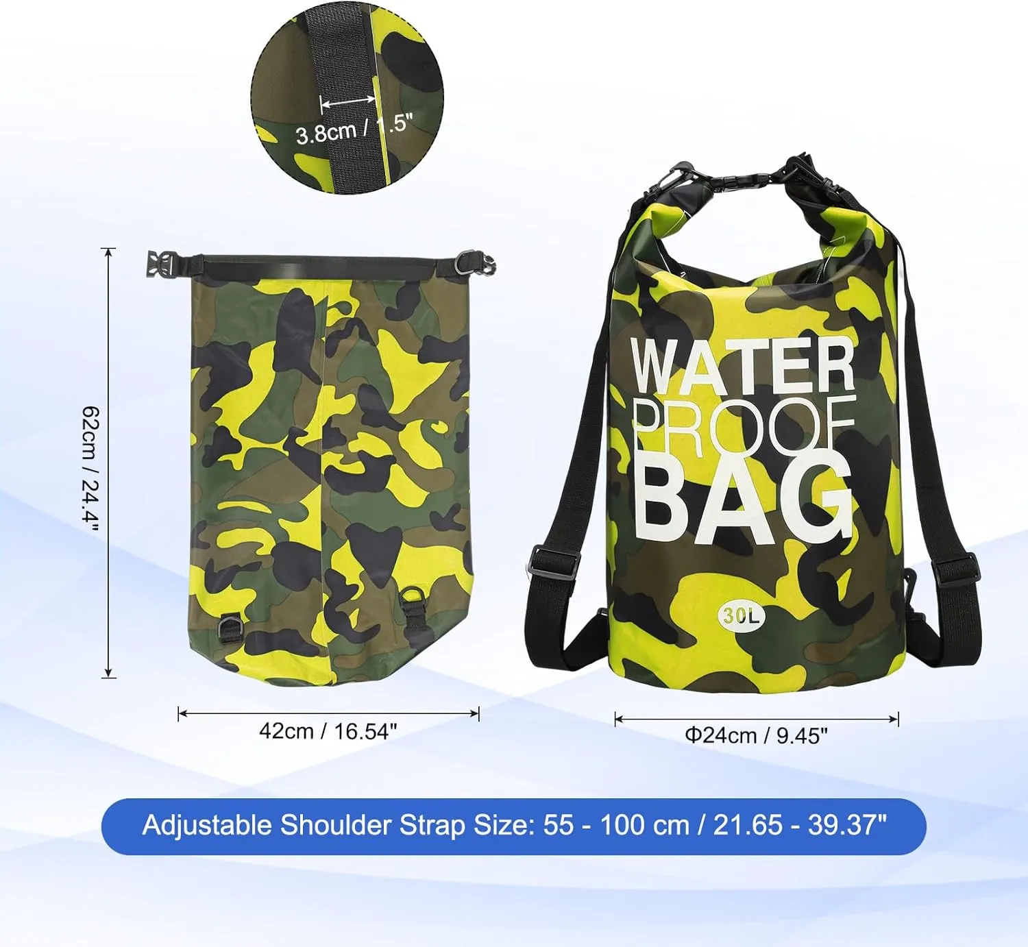 Waterproof Dry Bag, 30L Fit for Women Men Water Proof Bags Lightweight Dry Storage Floating Backpack with Whistle for Travel Boating Kayaking (Yellow Camouflage)