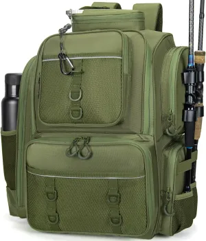 Waterproof Fishing Bag with Rod Holder,A Movable Partition and An Insulated Liner, It Is also A Large Lightweight Hiking Backpack