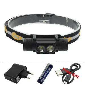 Waterproof Headlight L2 LED USB Headlamp Bicycle Torch Head Lamp Fishing Flashlight Led Bike Light by 18650 Rechargeable Battery