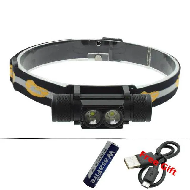 Waterproof Headlight L2 LED USB Headlamp Bicycle Torch Head Lamp Fishing Flashlight Led Bike Light by 18650 Rechargeable Battery