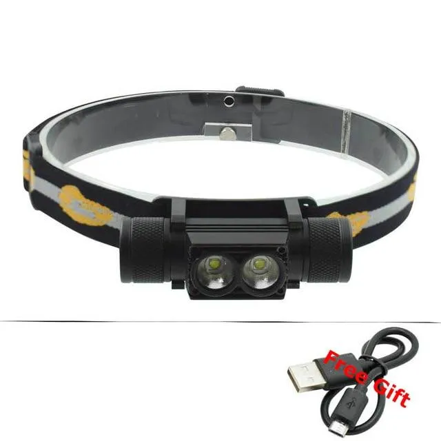 Waterproof Headlight L2 LED USB Headlamp Bicycle Torch Head Lamp Fishing Flashlight Led Bike Light by 18650 Rechargeable Battery