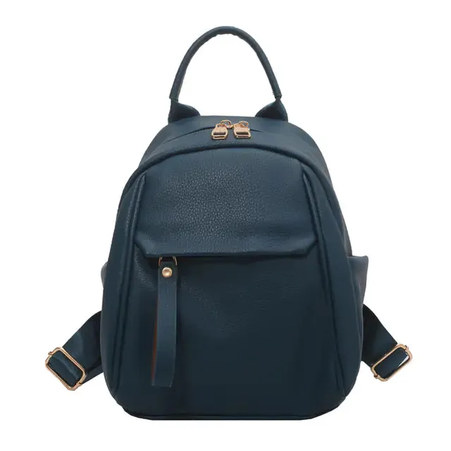 Waterproof Solid Color Leather Backpack for College Travel