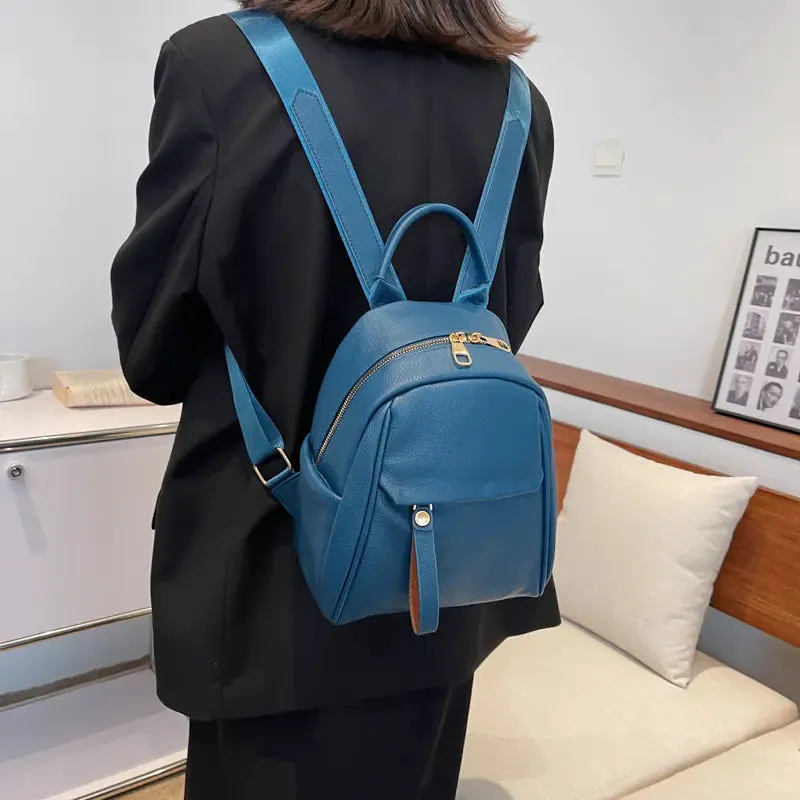 Waterproof Solid Color Leather Backpack for College Travel