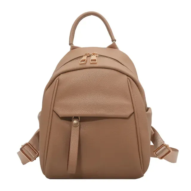 Waterproof Solid Color Leather Backpack for College Travel