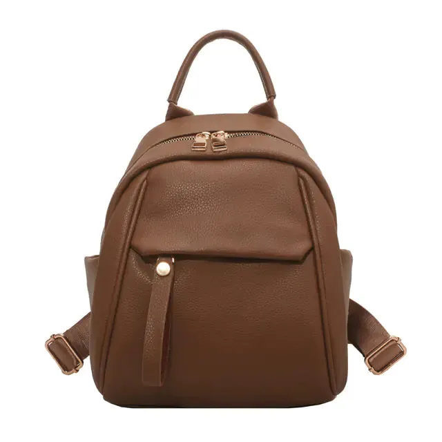 Waterproof Solid Color Leather Backpack for College Travel