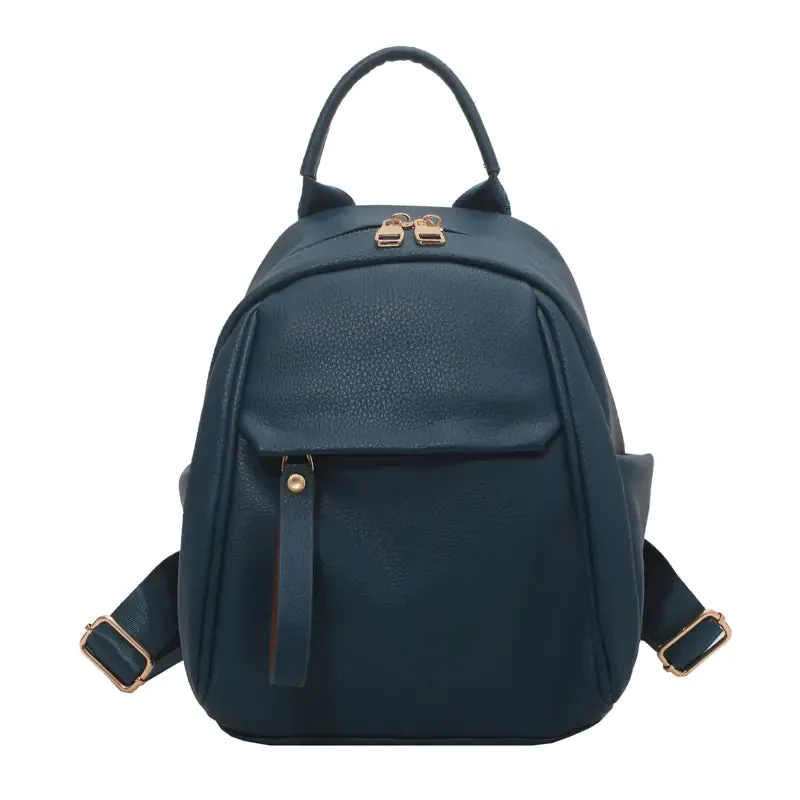 Waterproof Solid Color Leather Backpack for College Travel