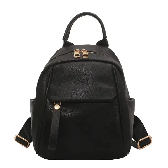 Waterproof Solid Color Leather Backpack for College Travel