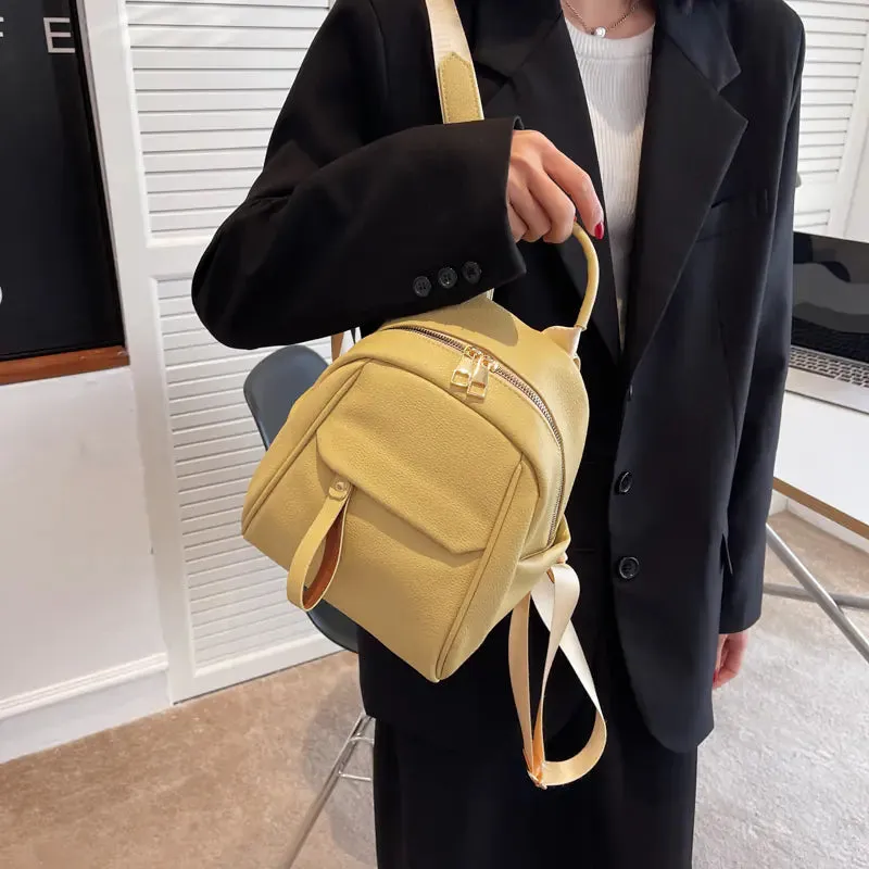 Waterproof Solid Color Leather Backpack for College Travel