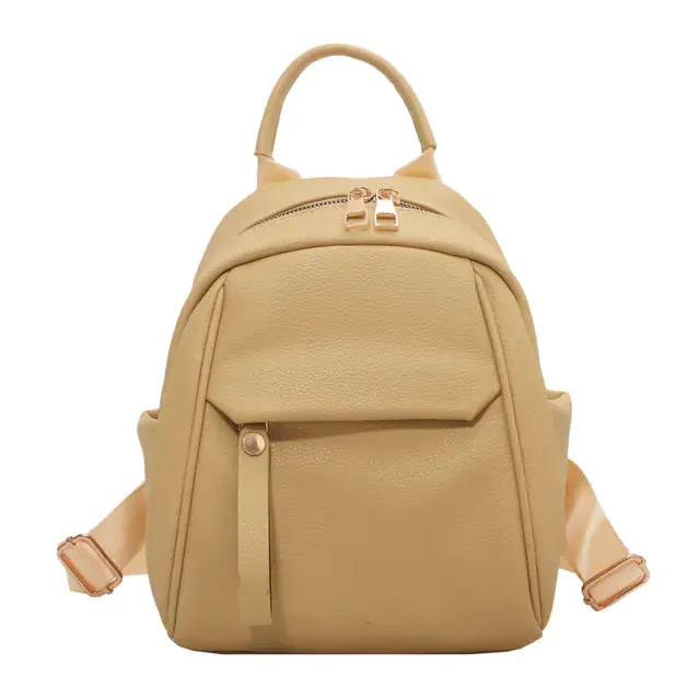 Waterproof Solid Color Leather Backpack for College Travel