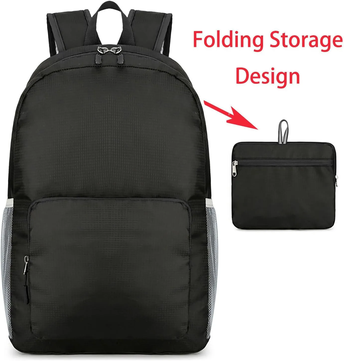Waterproof Ultralight Foldable Backpack for Outdoor Travel & Camping, 16-Inch Packable Daypack (Black)