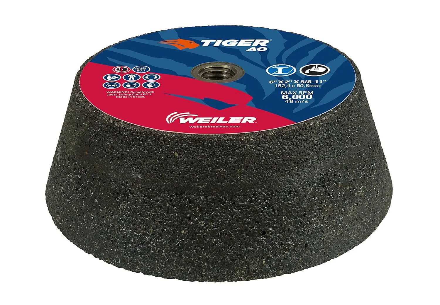 Weiler 68359 Tiger AO Type 11 Flaring Cup Wheel, A16-Q, 6/4-3/4 x 2 x 5/8-11, Rim 1.5", Back 3/4", (Pack of 5)
