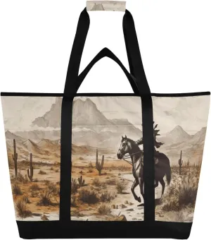 Western Cowboy Reusable Insulated Cooler Bag with Ice Pack Compartment - Large 47L Waterproof Thermal Grocery Tote for Picnic Beach Camping Lunch Storage