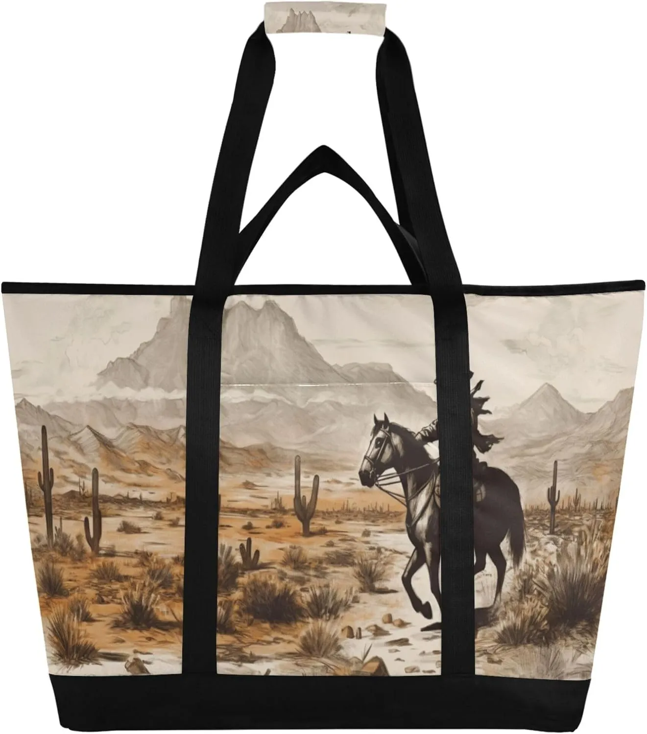 Western Cowboy Reusable Insulated Cooler Bag with Ice Pack Compartment - Large 47L Waterproof Thermal Grocery Tote for Picnic Beach Camping Lunch Storage