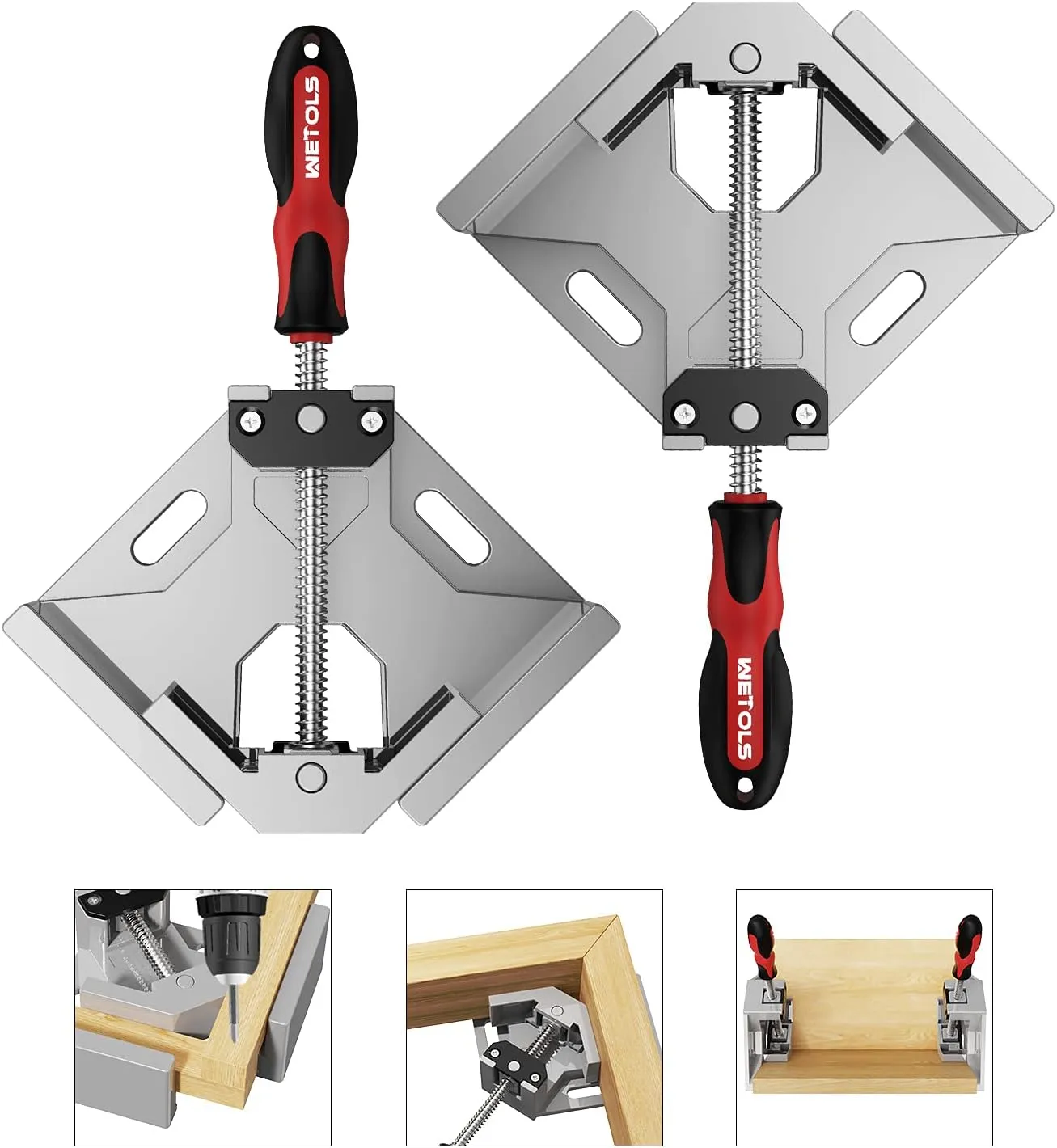 WETOLS Corner Clamp for Woodworking 2pcs 90 Degree Right Angle Clamp with Adjustable Aluminum Alloy Swing Jaw, Single Handle Clamps for Woodworking, Photo Framing, Gifts for Men Dad