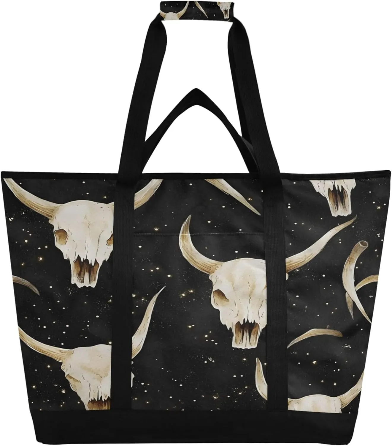 White Cow Skulls Reusable Insulated Cooler Bag with Ice Pack Compartment - Large 47L Waterproof Thermal Grocery Tote for Picnic Beach Camping Lunch Storage