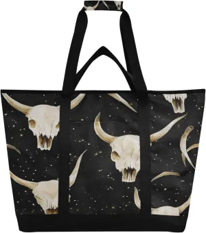White Cow Skulls Reusable Insulated Cooler Bag with Ice Pack Compartment - Large 47L Waterproof Thermal Grocery Tote for Picnic Beach Camping Lunch Storage
