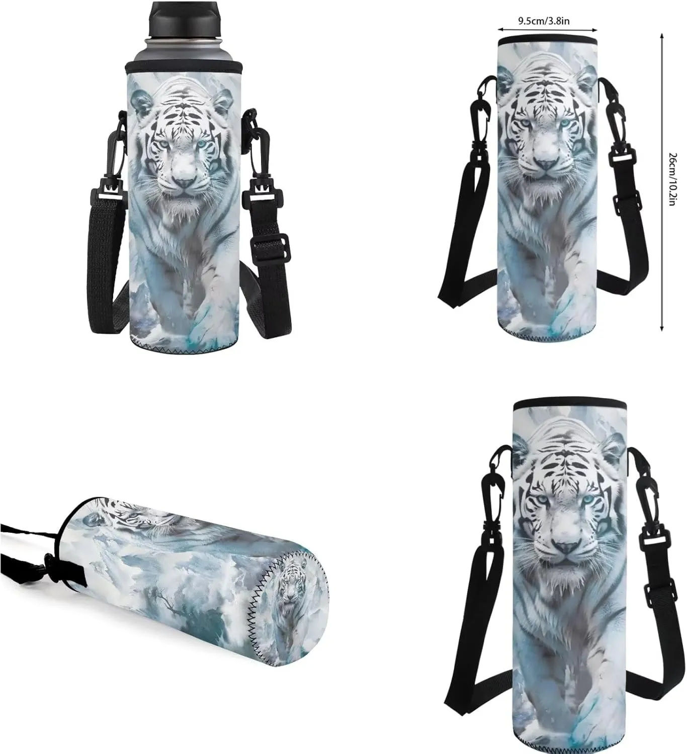 White Tiger 6Th Grade Backpack for Boys 17 Inch Backpack and Lunch Bag Pencil Case Water Bottle Sleeve Set for Boys Ideal for Students Go To School Extracurricular Activities