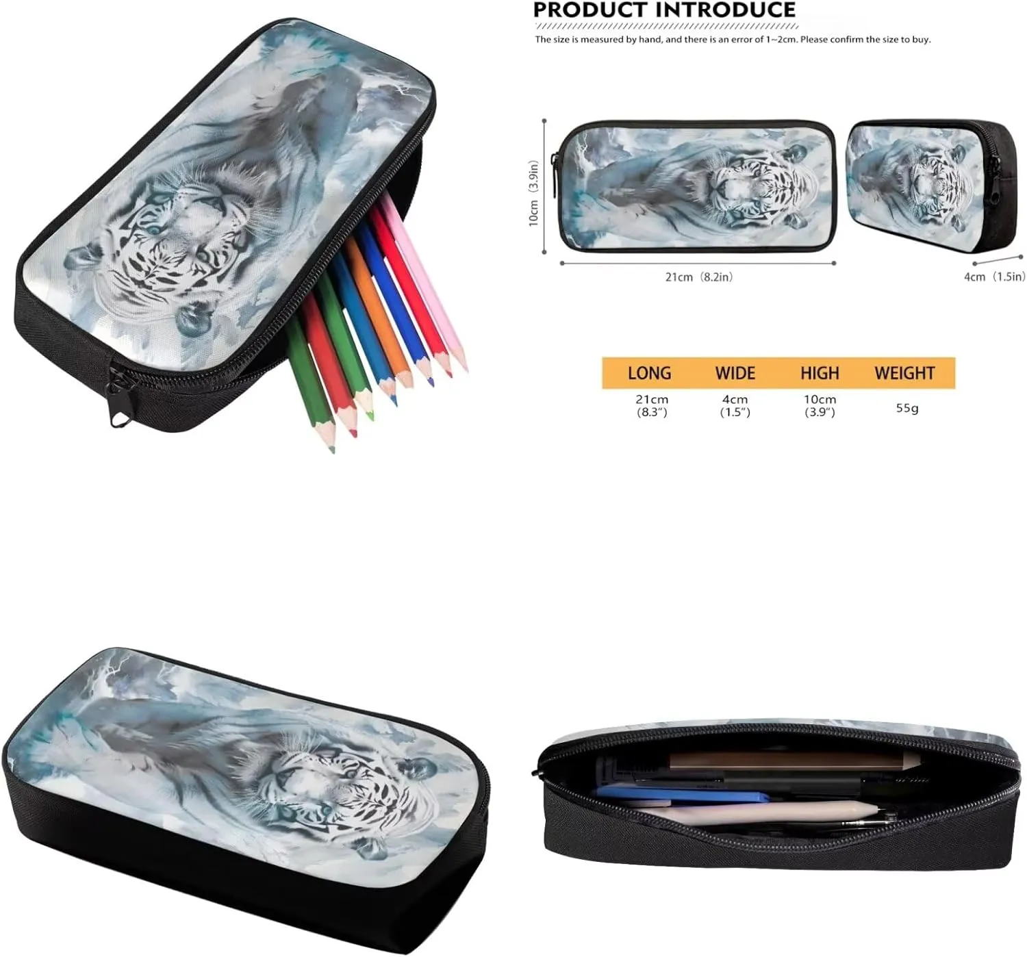 White Tiger 6Th Grade Backpack for Boys 17 Inch Backpack and Lunch Bag Pencil Case Water Bottle Sleeve Set for Boys Ideal for Students Go To School Extracurricular Activities