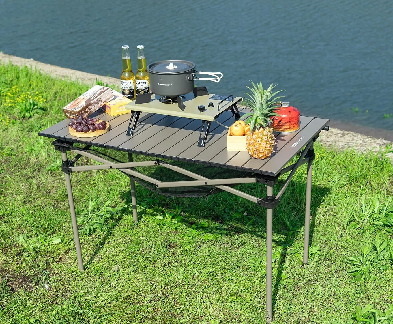 Whitsunday Aluminum Folding Outdoor Camping Table Compatible with Wagons (Carbon Black, Square (H))