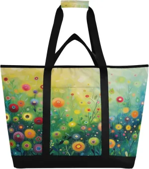 Wildflowers Reusable Insulated Cooler Bag with Ice Pack Compartment - Large 145L Waterproof Thermal Grocery Tote for Picnic Beach Camping Lunch Storage