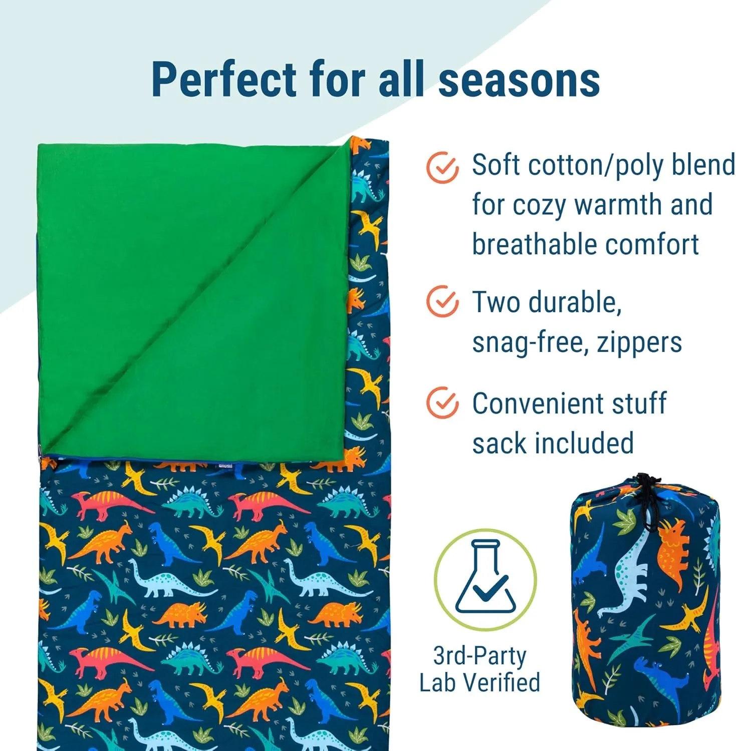 Wildkin Kids Sleeping Bag – Roll-Up Design with Storage Bag for School, Travel & Camping - Jurassic Dinosaurs