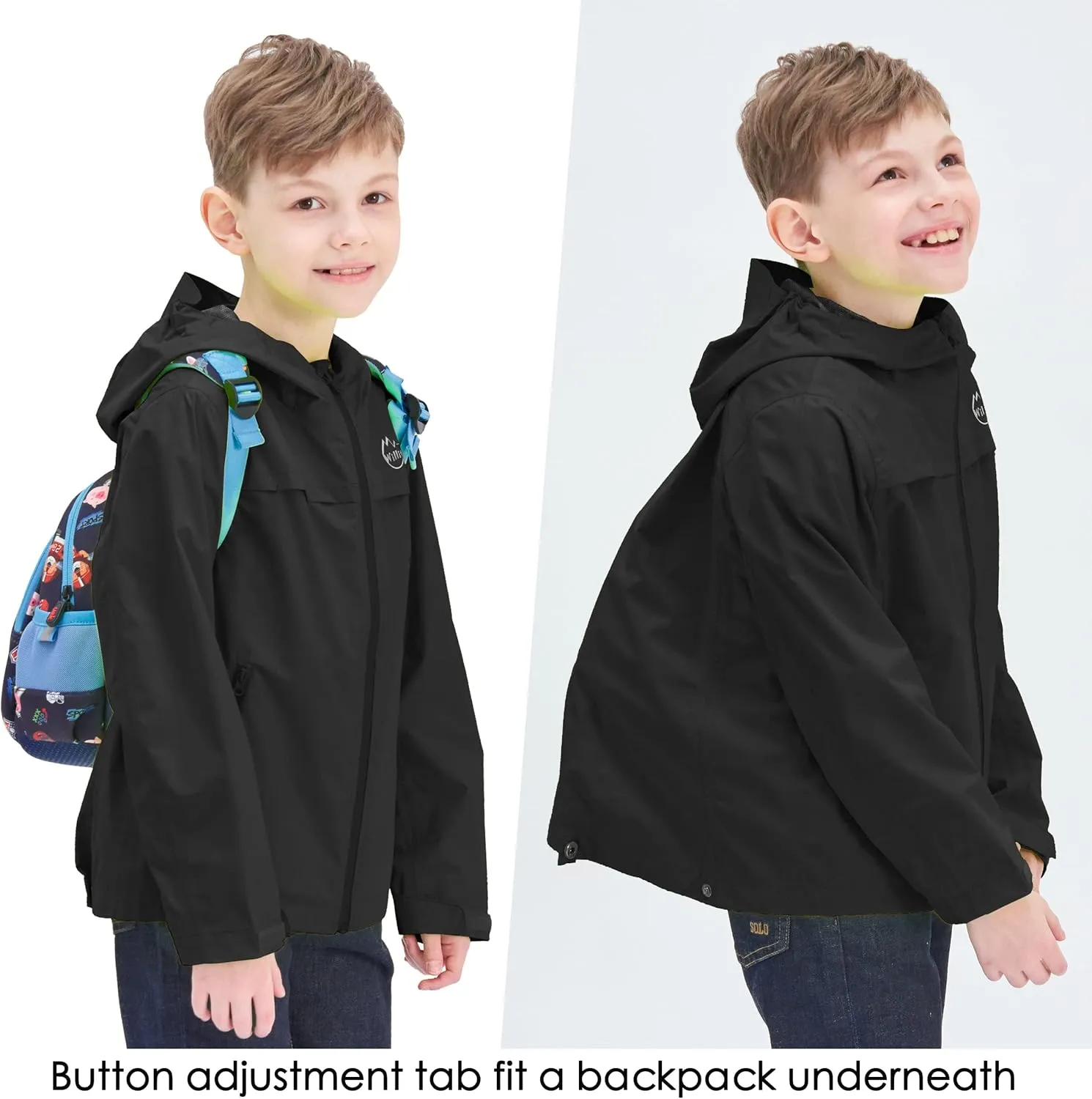 Willit Boys Rain Jackets Lightweight Waterproof Raincoats Hooded Windbreakers for Kids Cycling Outdoor