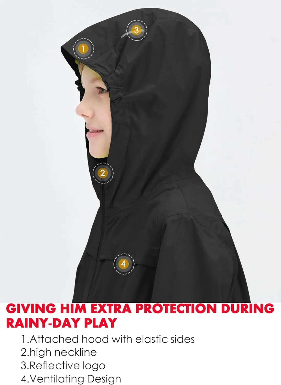 Willit Boys Rain Jackets Lightweight Waterproof Raincoats Hooded Windbreakers for Kids Cycling Outdoor