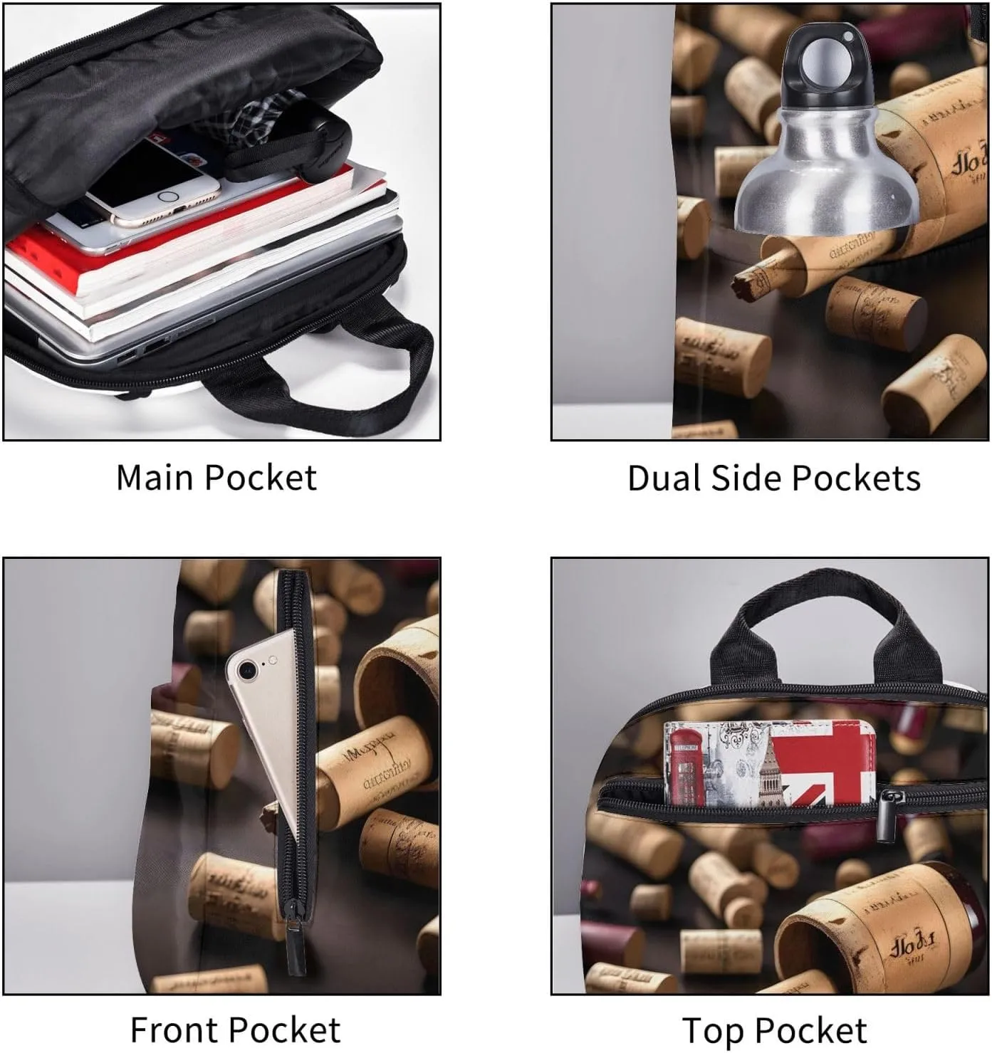 Wine Bottle Cork Print Lightweight Backpack, Travel Bookbag College Bag,Laptop Backpack For Men Women