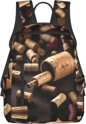Wine Bottle Cork Print Lightweight Backpack, Travel Bookbag College Bag,Laptop Backpack For Men Women
