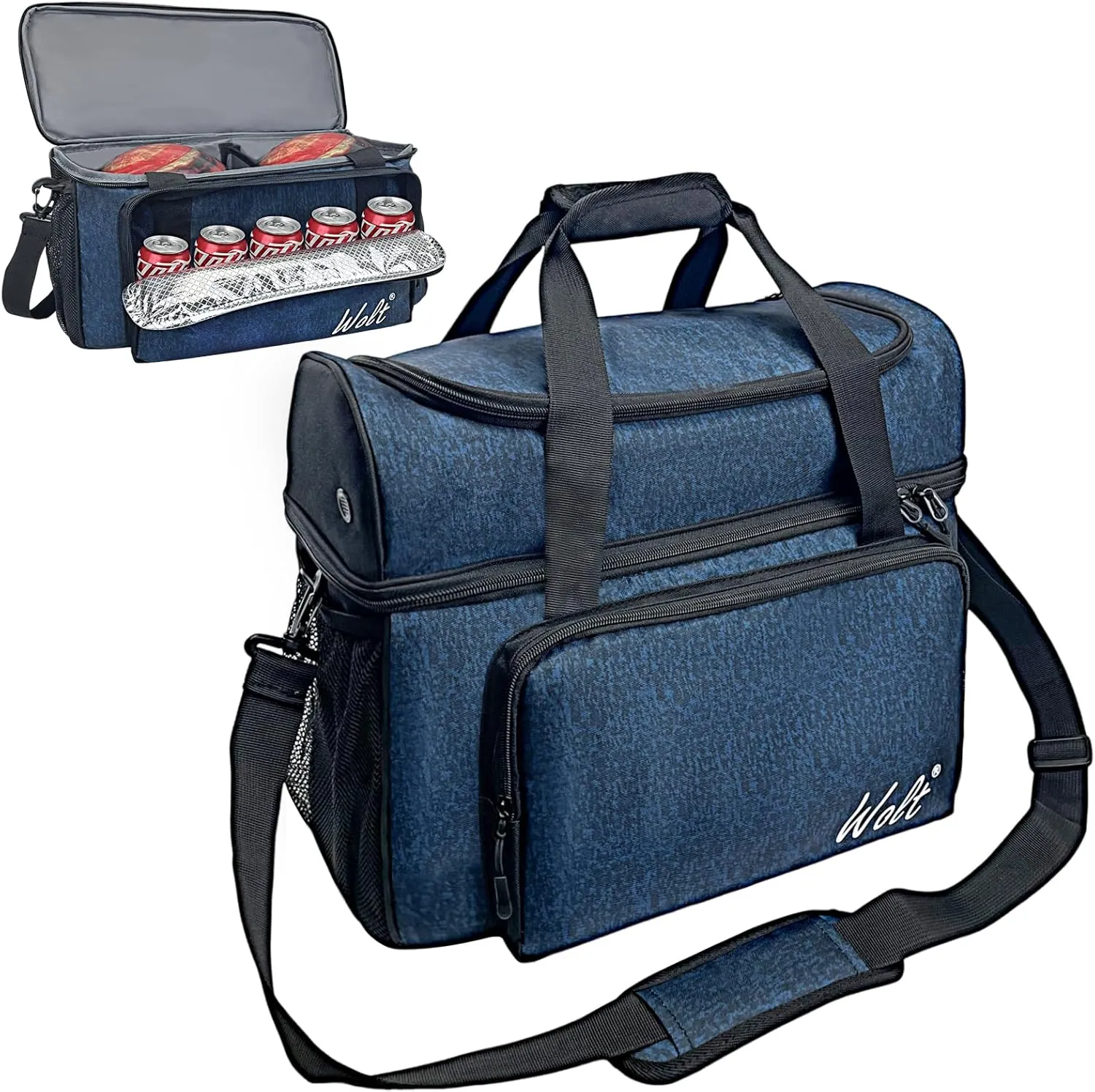WOLT 2 Ball Bowling Bag with Padded Holder - Fits Shoes Up to Mens Size 16, Bowling Accessories