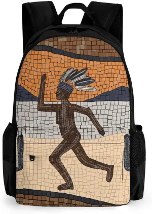 Women Men Polyester Kokopelli Southwest Desert Art Casual Daypack Large Capacity Bookbag With Side Pockets for Sports Picnic Walking Cycling