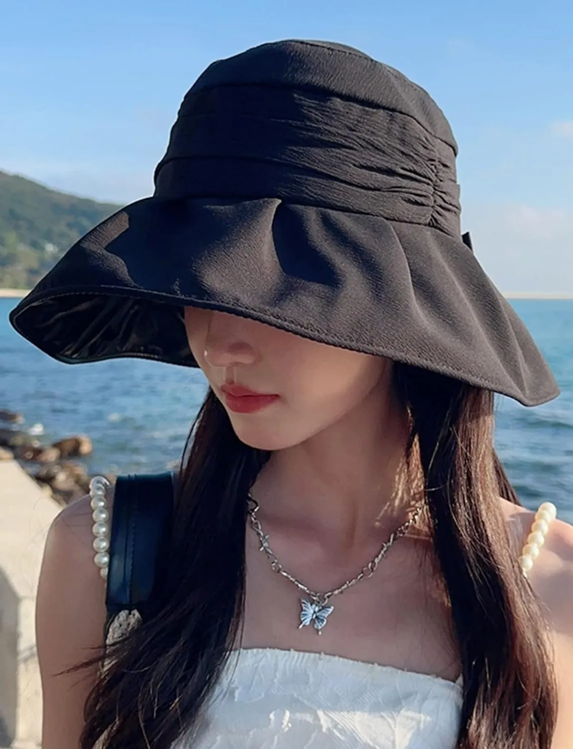 Women's Sun Hat Wide Brim Beach Sun Protection Bucket Hat for Summer Fishing Cap Gardening