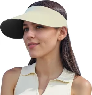 Women's Sun Visor Hat Wide Brim Sport Visor Adjustable Tennis Golf Visor Summer Ponytail Beach Sun Cap UPF50 