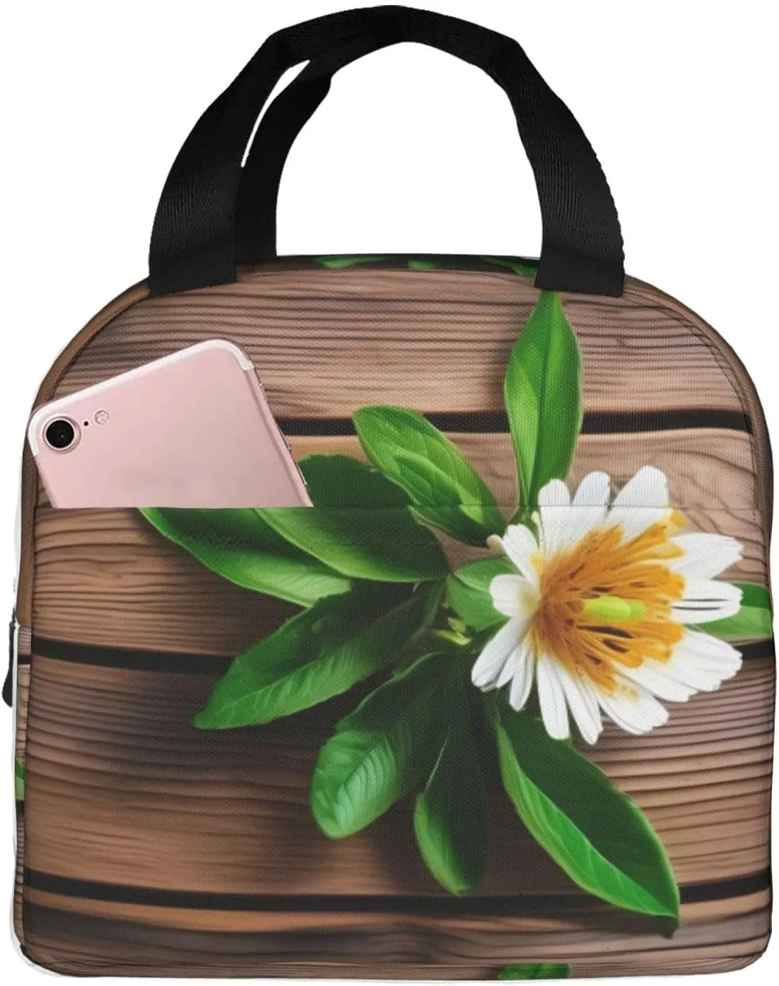 Work Lunch Box,Teal Flower on Plank Travel Lunch Bag for Women Men,Large Capacity Reusable Insulated Lunch Container