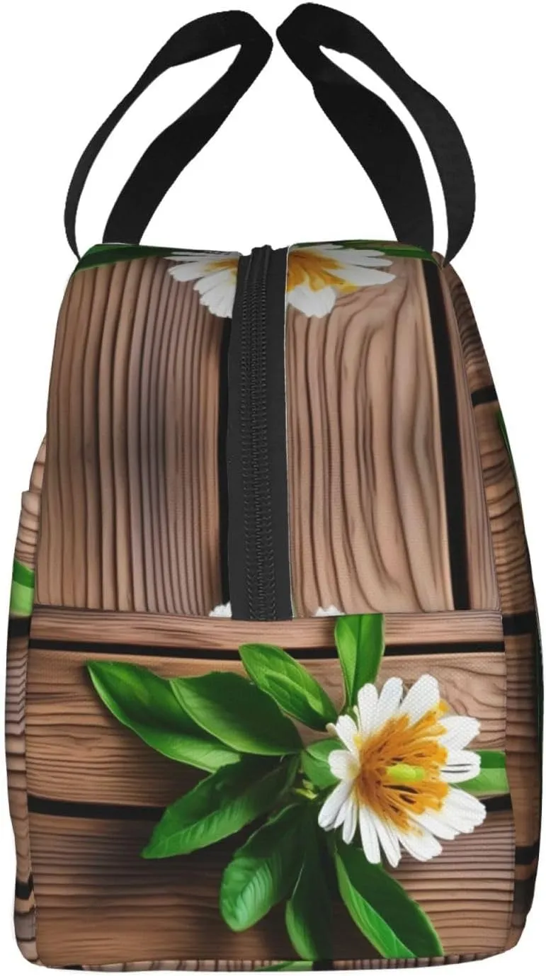 Work Lunch Box,Teal Flower on Plank Travel Lunch Bag for Women Men,Large Capacity Reusable Insulated Lunch Container