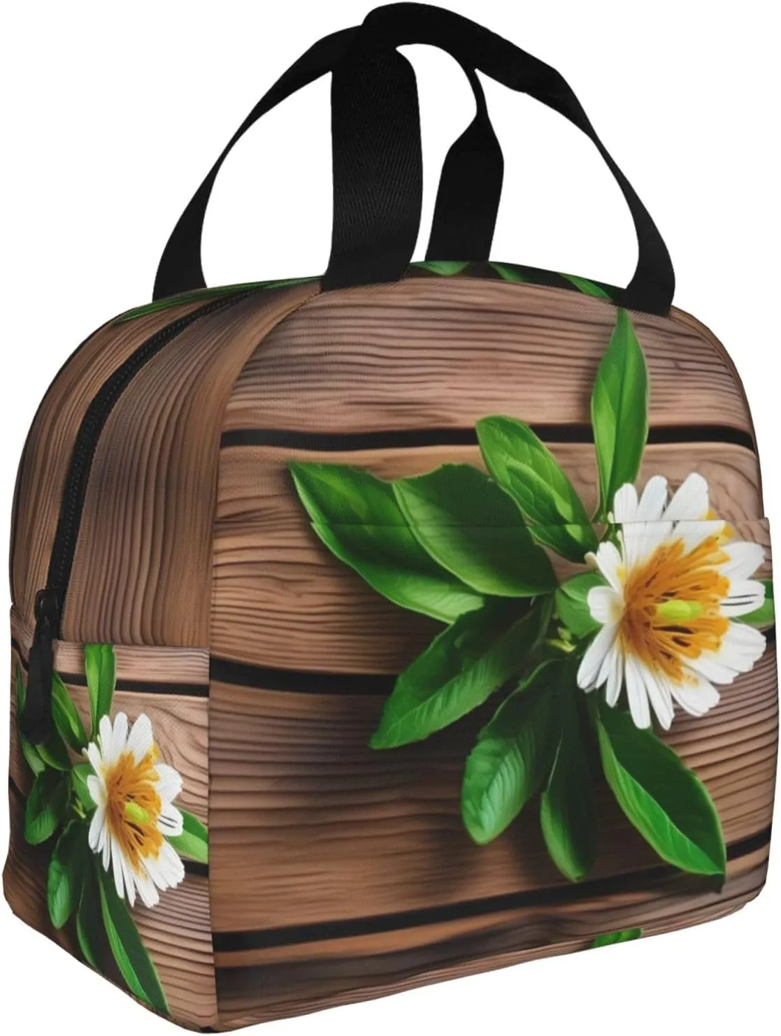 Work Lunch Box,Teal Flower on Plank Travel Lunch Bag for Women Men,Large Capacity Reusable Insulated Lunch Container