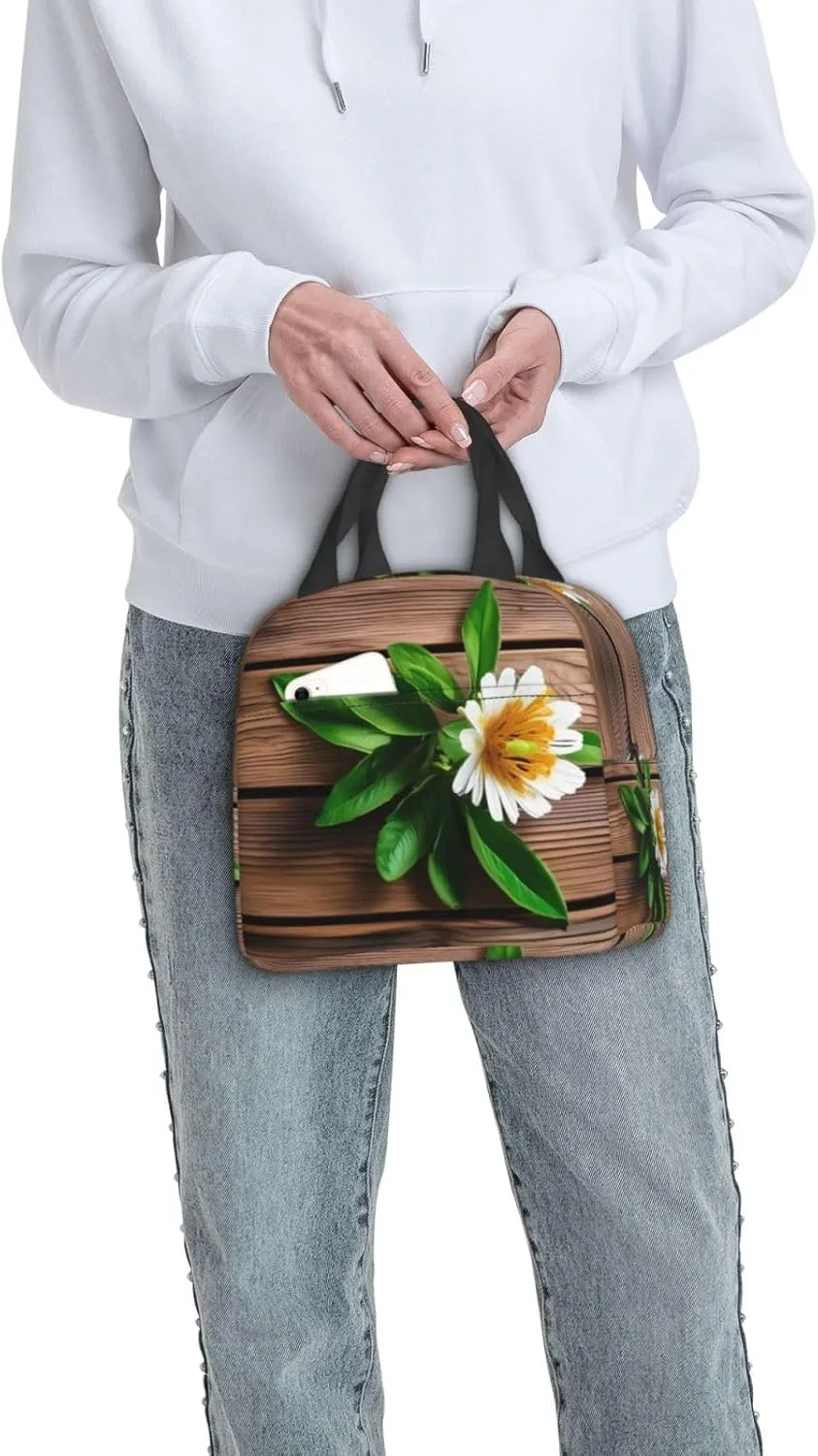 Work Lunch Box,Teal Flower on Plank Travel Lunch Bag for Women Men,Large Capacity Reusable Insulated Lunch Container