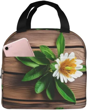 Work Lunch Box,Teal Flower on Plank Travel Lunch Bag for Women Men,Large Capacity Reusable Insulated Lunch Container
