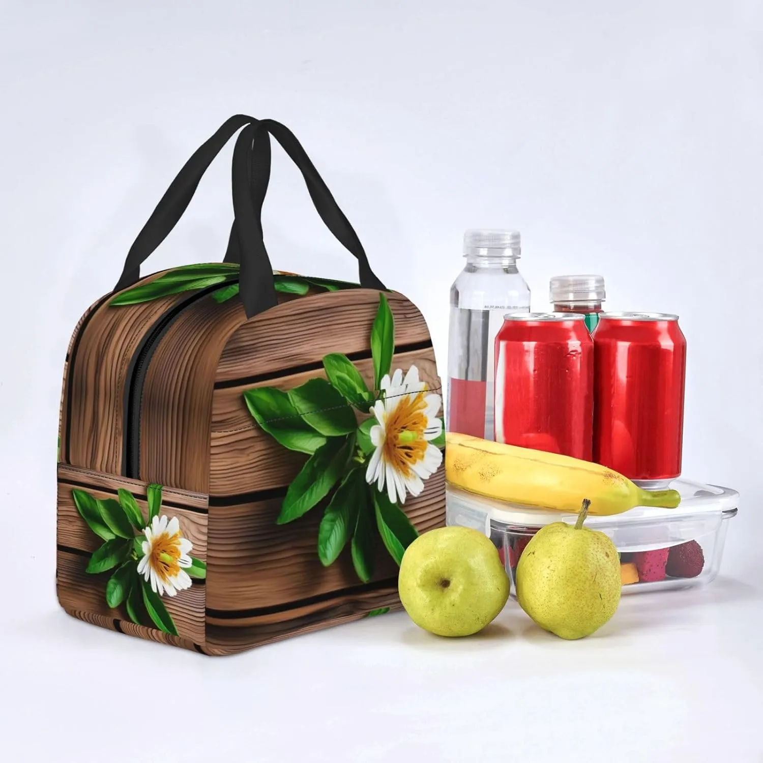 Work Lunch Box,Teal Flower on Plank Travel Lunch Bag for Women Men,Large Capacity Reusable Insulated Lunch Container